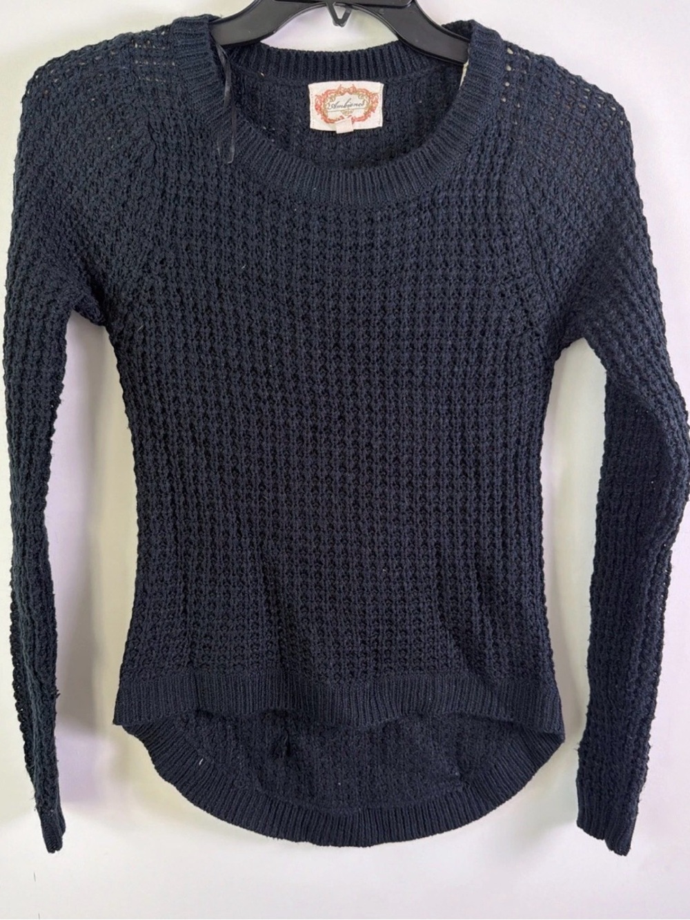Ambiance Women's Black Open Knit Thermal Long Sleeve Sweater Size S